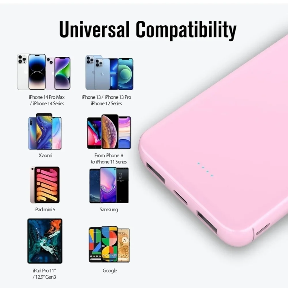 White Portable Power Bank with USB Cable